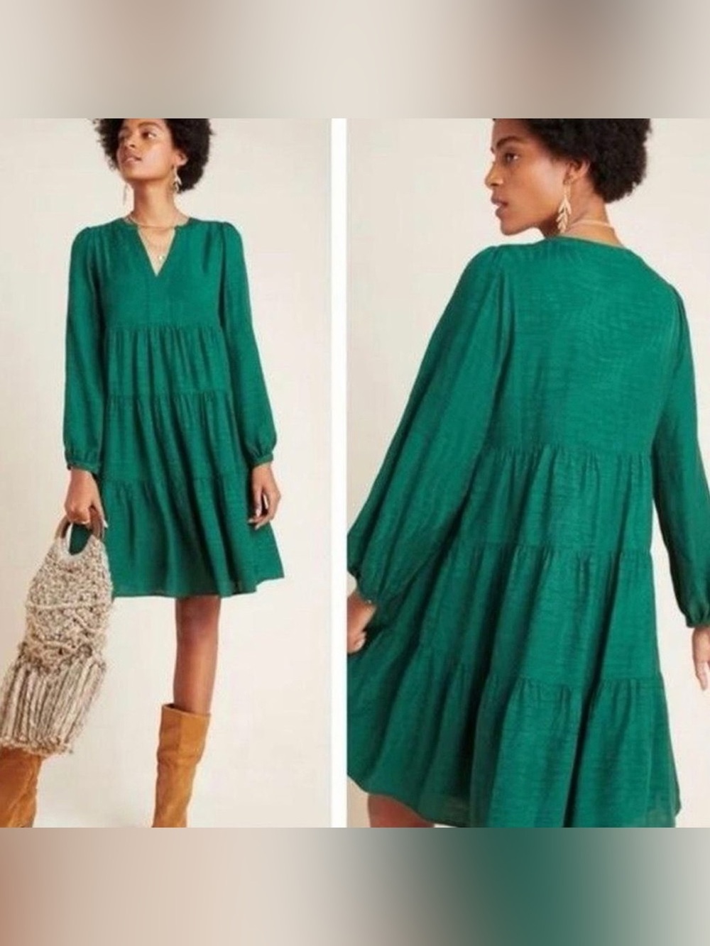 Anthropologie Long Sleeved Green Dress